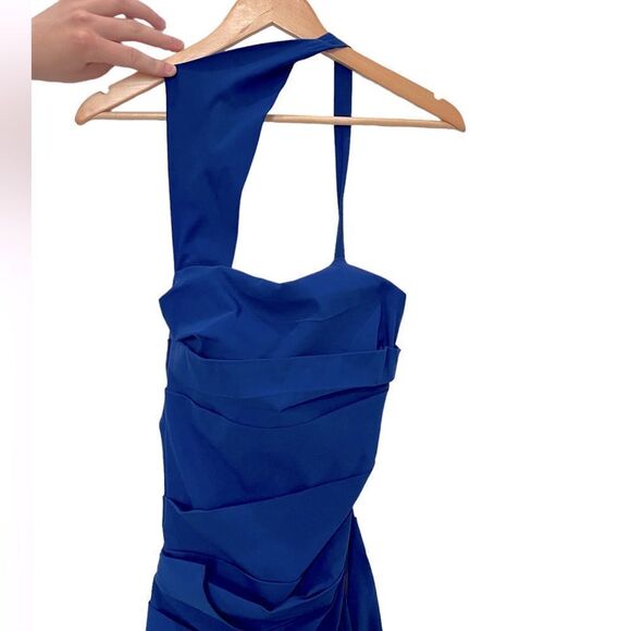 Preen By Thornton Begazzi Midnight Blue Ruched Cocktail Dress Size Large - Picture 5 of 11